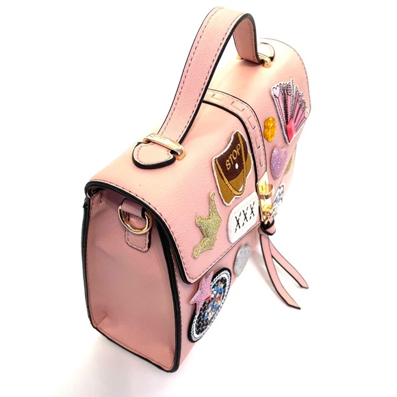 Pink Leather Handbag Patches Gemstones NEW with tags - Picture 3 of 6